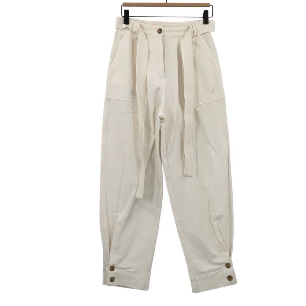 NWT Anthropologie Moon River White Pleated Tie Belt Tapered Ankle Pants Size XS